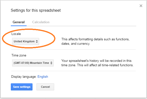 change spreadsheet locale